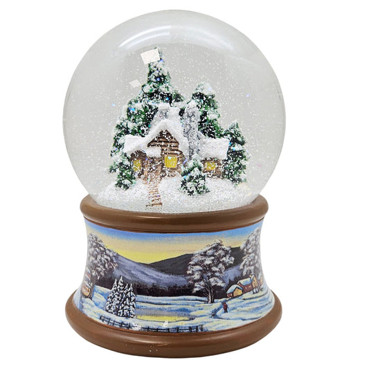 Nostalgische Schneekugel Verschneite Winterhütte auf Winterlandschaft braun 100 mm Durchmesser mit Spieluhr (Kopie) - Schneekugelhaus