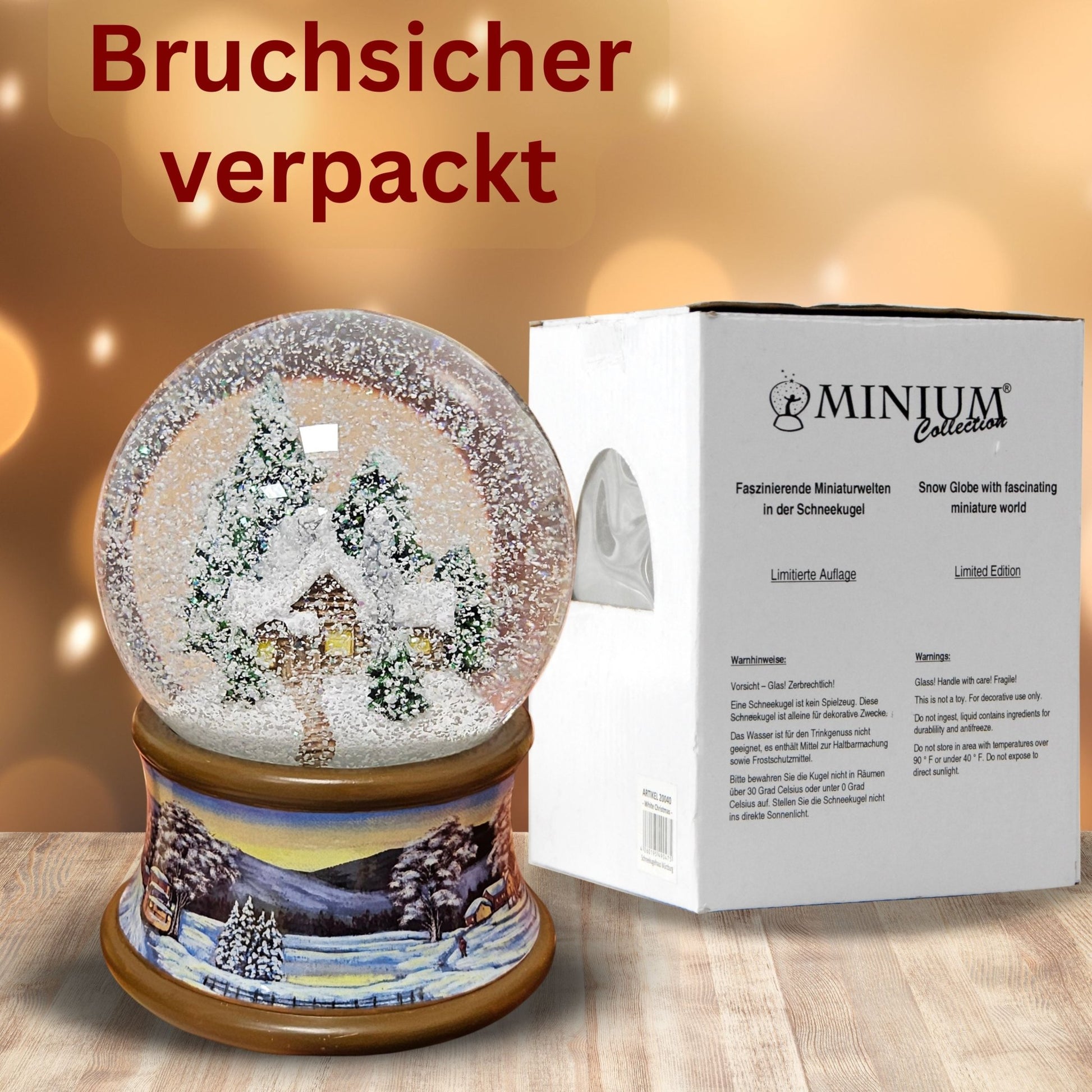 Nostalgische Schneekugel Verschneite Winterhütte auf Winterlandschaft braun 100 mm Durchmesser mit Spieluhr (Kopie) - Schneekugelhaus