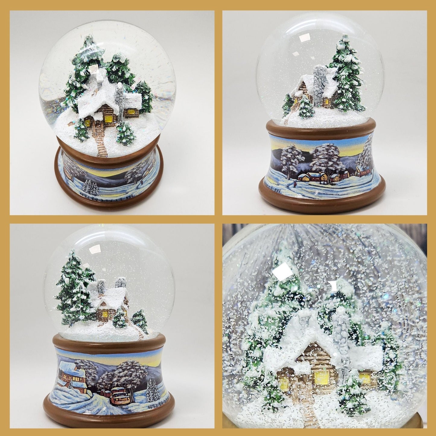 Nostalgische Schneekugel Verschneite Winterhütte auf Winterlandschaft braun 100 mm Durchmesser mit Spieluhr (Kopie) - Schneekugelhaus