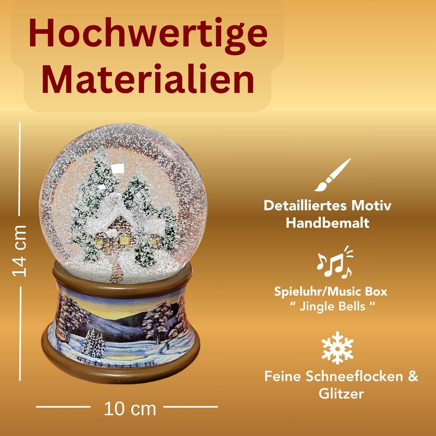 Nostalgische Schneekugel Verschneite Winterhütte auf Winterlandschaft braun 100 mm Durchmesser mit Spieluhr (Kopie) - Schneekugelhaus