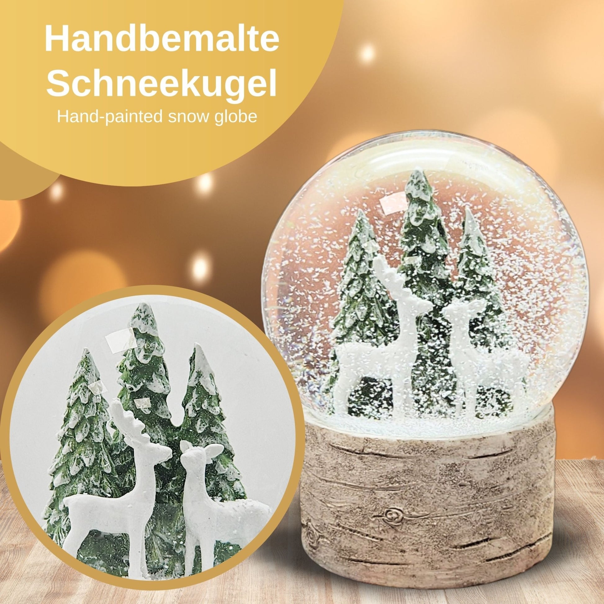 Schneekugel 2 Rehe auf Holzsockel "Country - Line" 10 cm Durchmesser - Schneekugelhaus