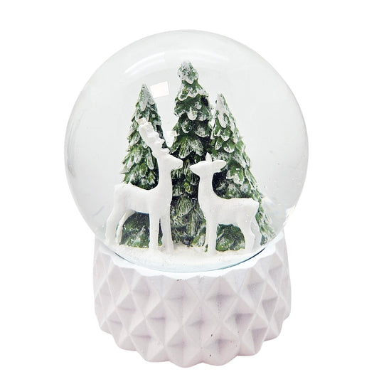 Schneekugel 2 Rehe auf Sockel weiß kubisch "PURE - Line" 10 cm Durchmesser - Schneekugelhaus