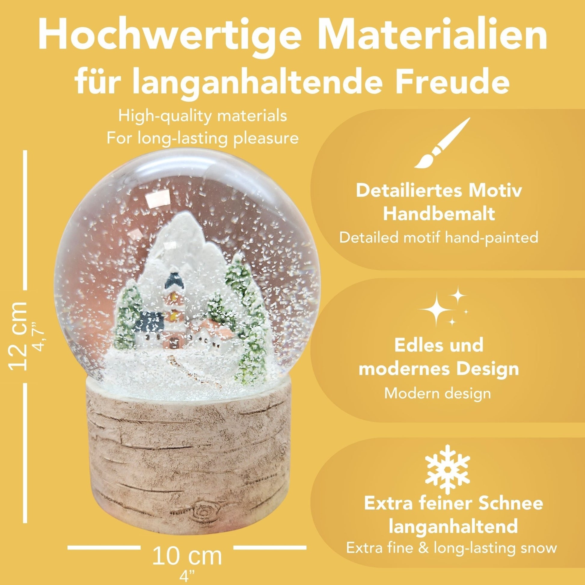 Schneekugel Bergdorf auf Holzsockel "Country - Line" 10 cm Durchmesser - Schneekugelhaus