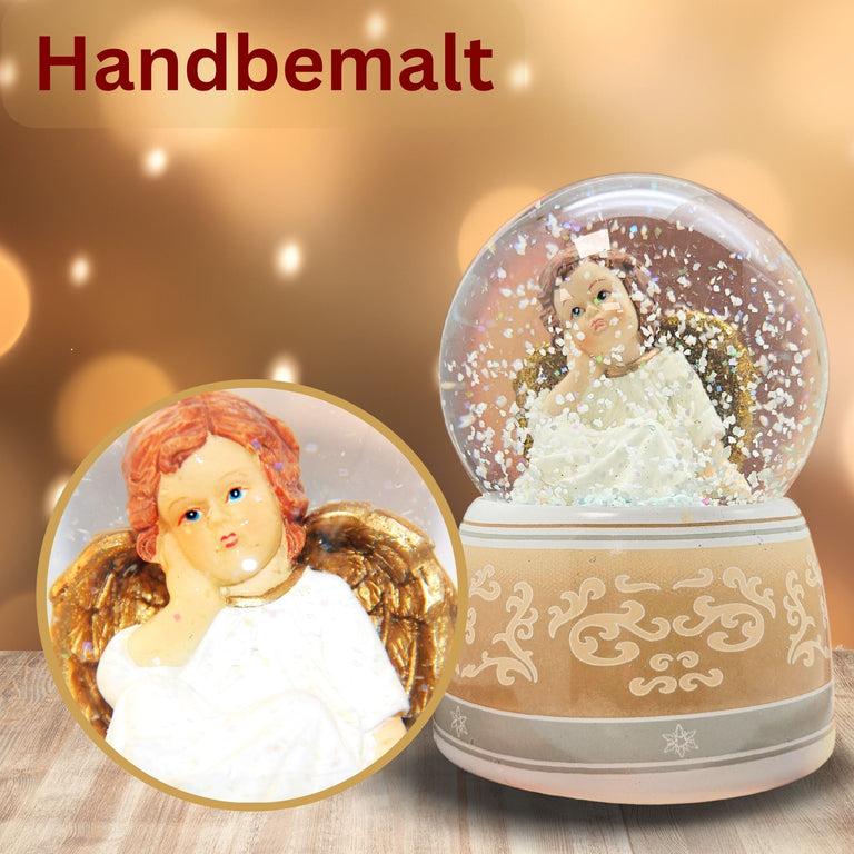 Schneekugel Engel beige/weiß mit Spieluhr 100 mm Durchmesser - Schneekugelhaus