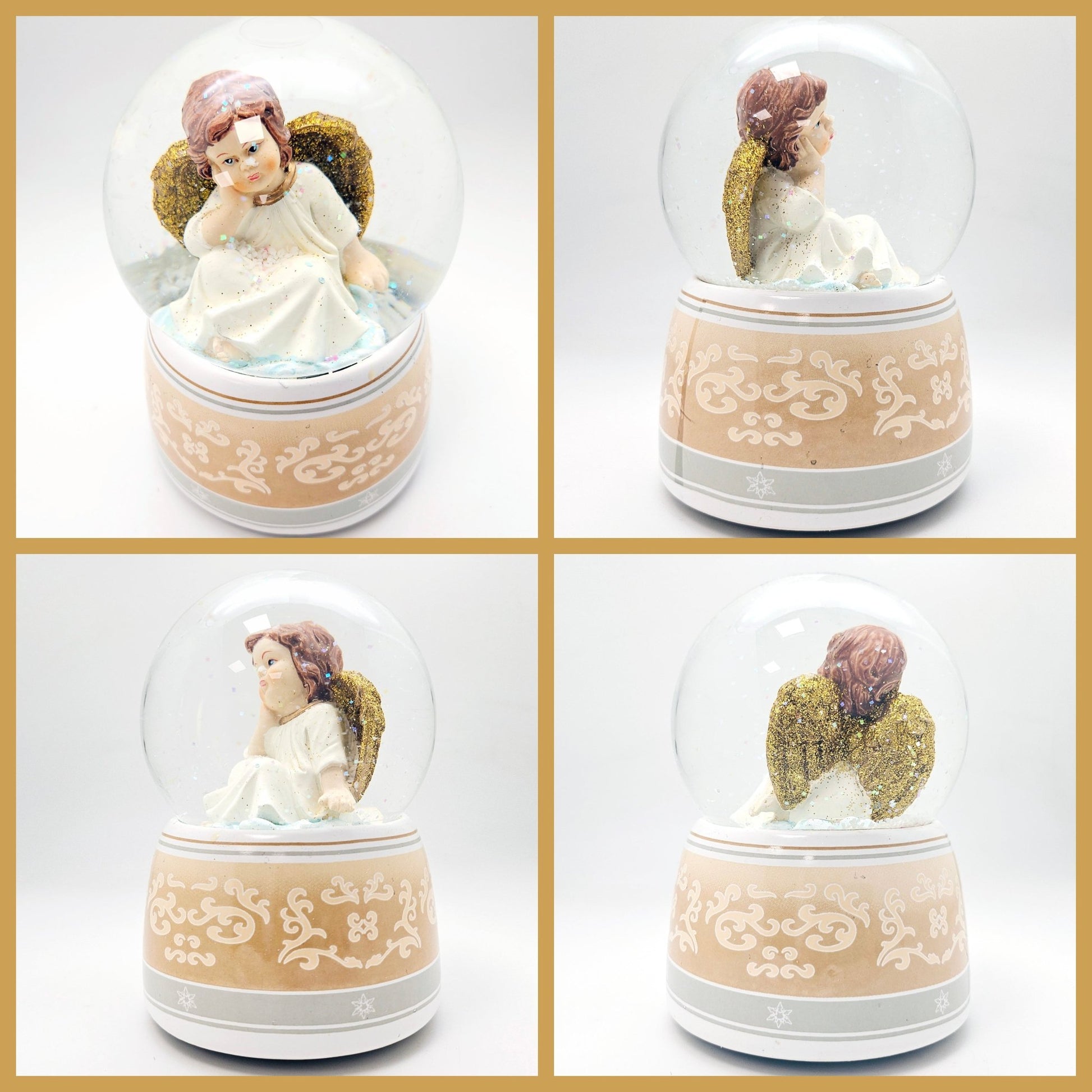 Schneekugel Engel beige/weiß mit Spieluhr 100 mm Durchmesser - Schneekugelhaus