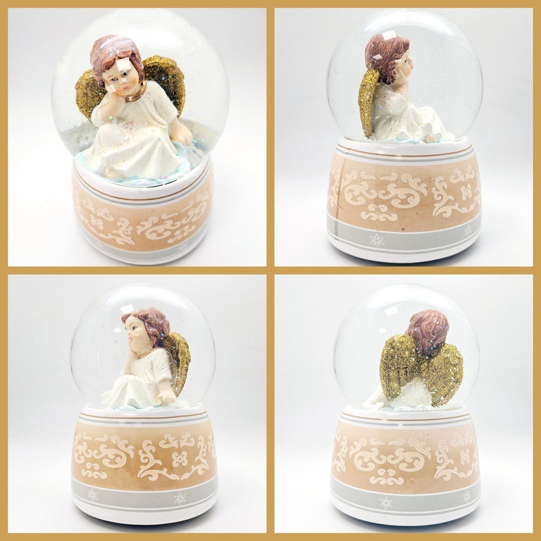 Schneekugel Engel beige/weiß mit Spieluhr 100 mm Durchmesser - Schneekugelhaus