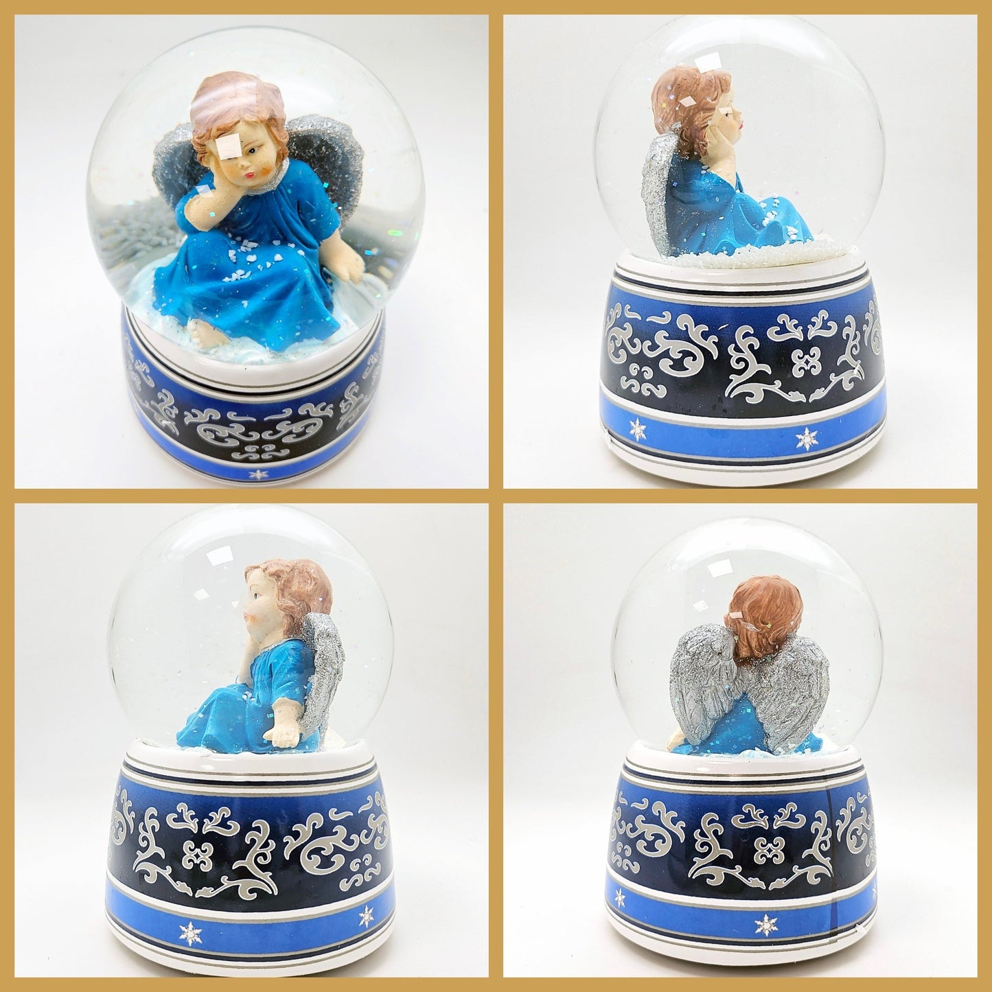 Schneekugel Engel blau mit Spieluhr Wassermusik 100 mm Durchmesser - Schneekugelhaus