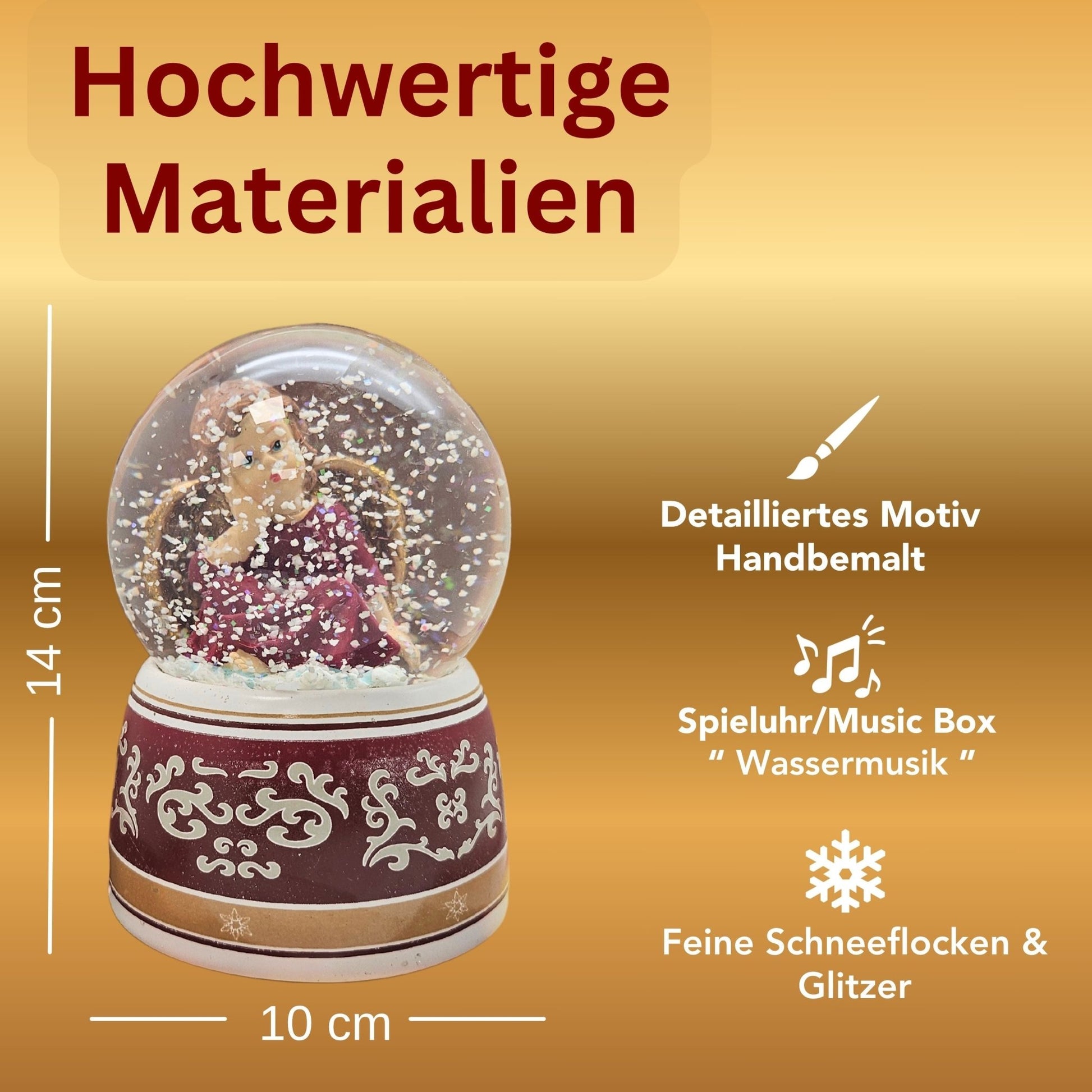 Schneekugel Engel rot mit Spieluhr 100 mm Durchmesser - Schneekugelhaus