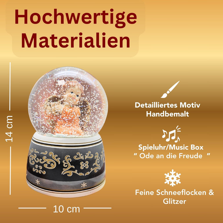 Schneekugel Engel terrakotta/schwarz mit Harfe mit Spieluhr 100 mm Durchmesser - Schneekugelhaus