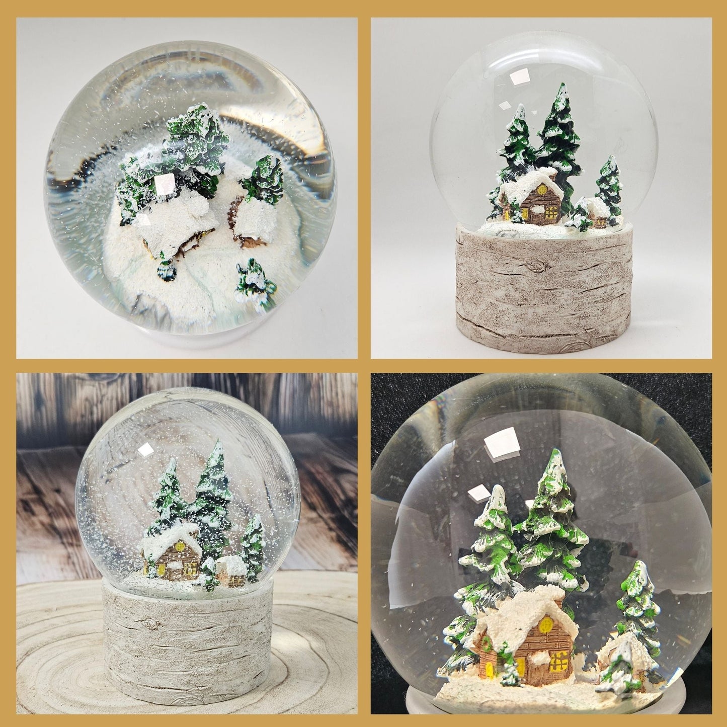 Schneekugel Hüttenzauber verschneite Berghütte auf Holzsockel "Country - Line" 10 cm Durchmesser - Schneekugelhaus