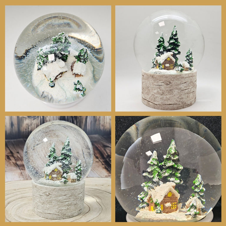 Schneekugel Hüttenzauber verschneite Berghütte auf Holzsockel "Country - Line" 10 cm Durchmesser - Schneekugelhaus