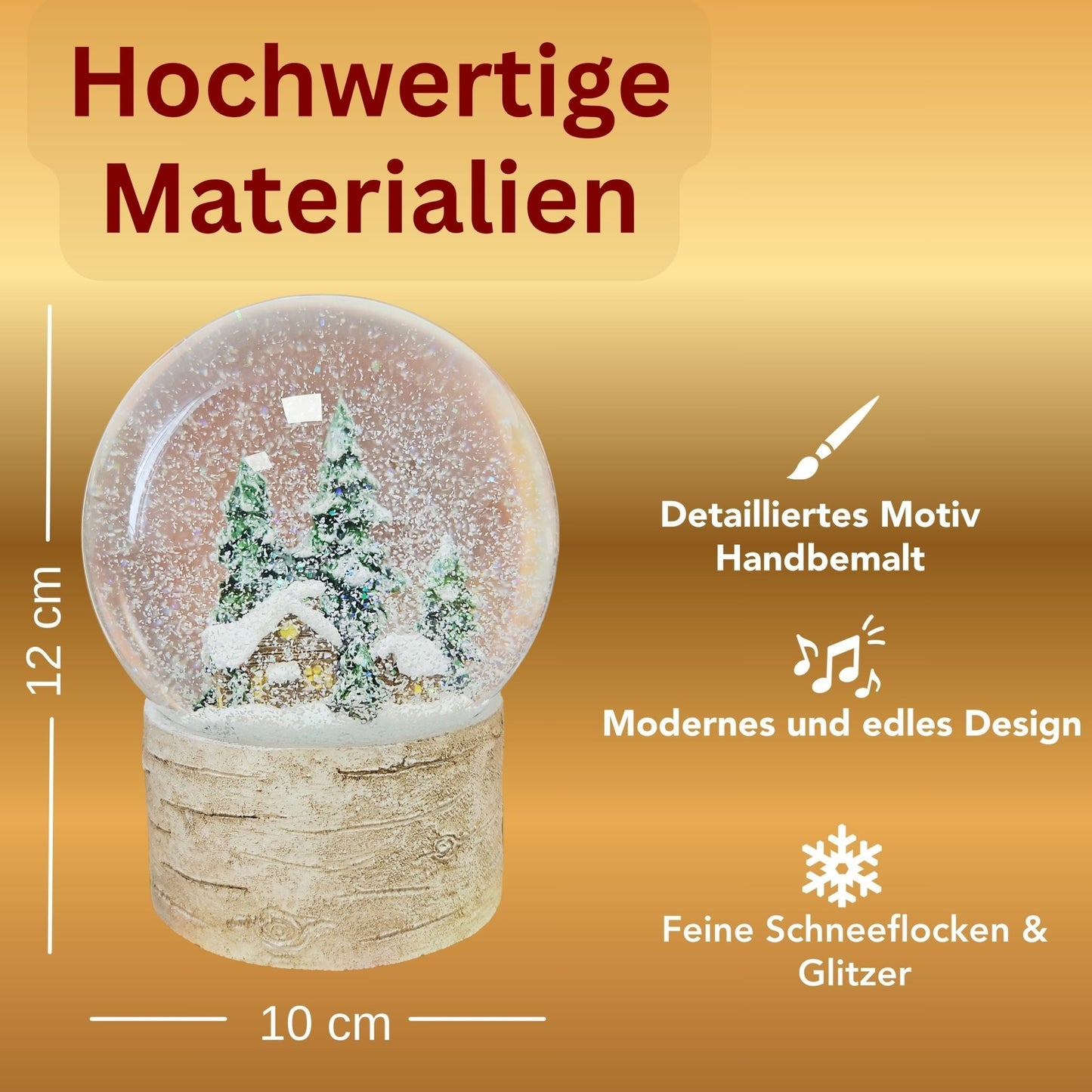 Schneekugel Hüttenzauber verschneite Berghütte auf Holzsockel "Country - Line" 10 cm Durchmesser - Schneekugelhaus