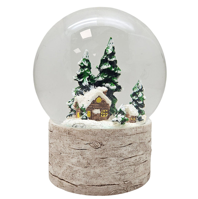 Schneekugel Hüttenzauber verschneite Berghütte auf Holzsockel "Country - Line" 10 cm Durchmesser - Schneekugelhaus