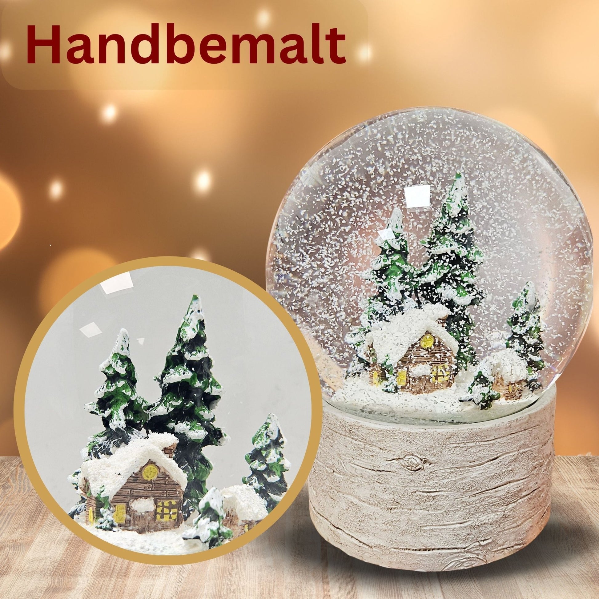 Schneekugel Hüttenzauber verschneite Berghütte auf Holzsockel "Country - Line" 10 cm Durchmesser - Schneekugelhaus