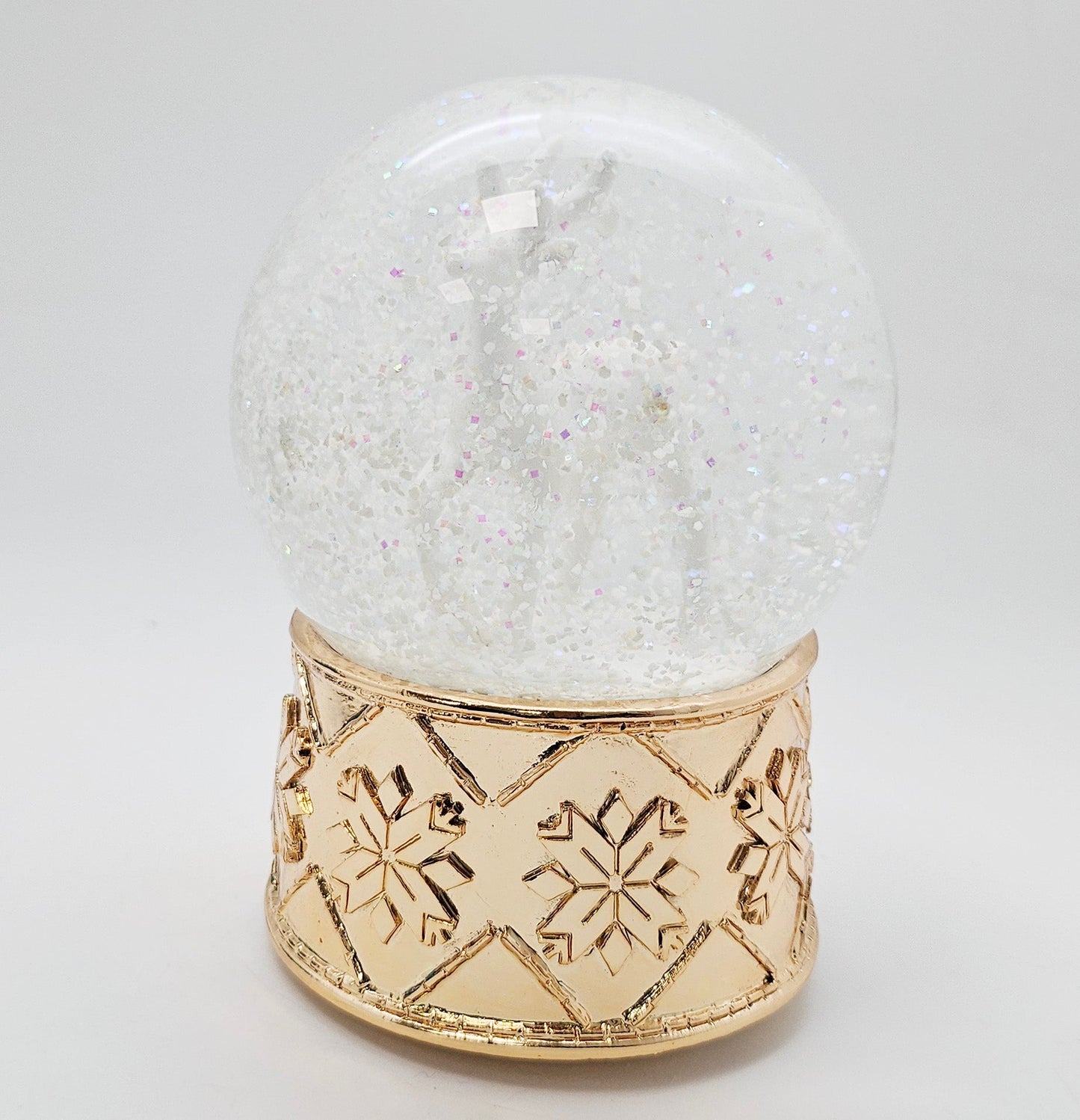 Schneekugel Reh weiß mit kupfergold-Sockel Schneeflocke mit Spieluhr - Schneekugelhaus