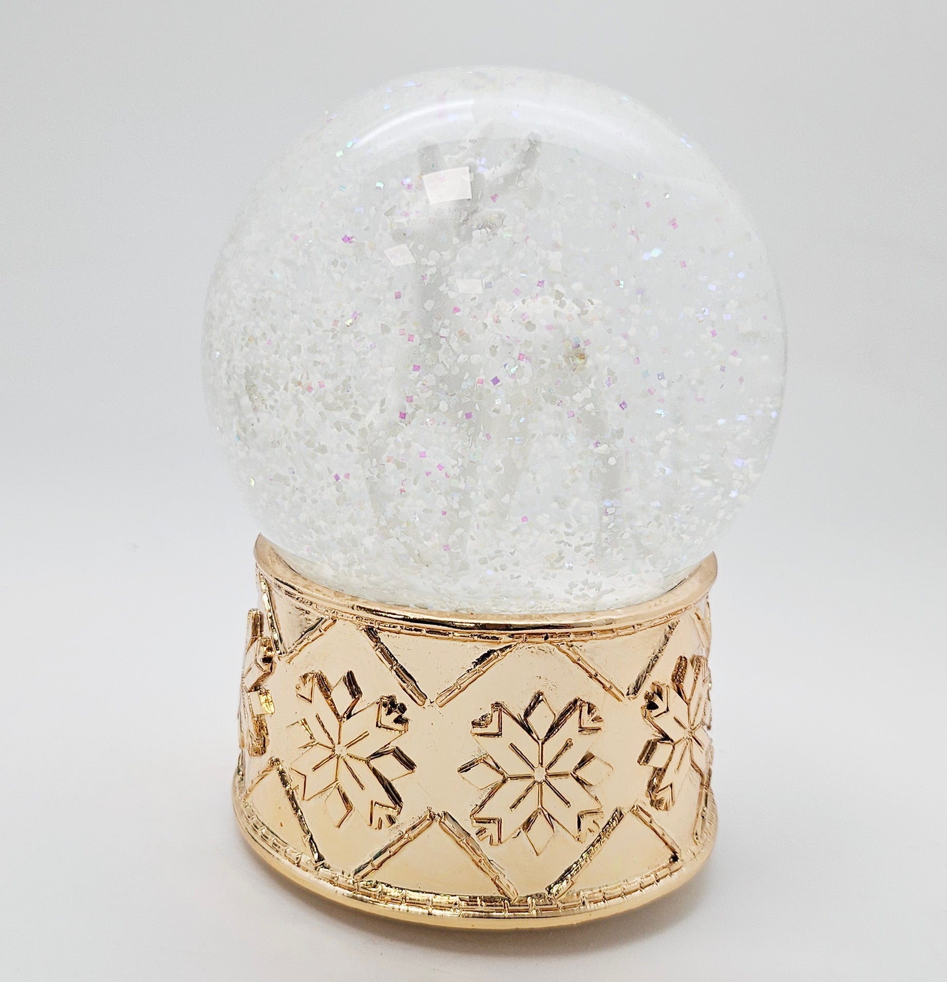 Schneekugel Reh weiß mit kupfergold-Sockel Schneeflocke mit Spieluhr - Schneekugelhaus