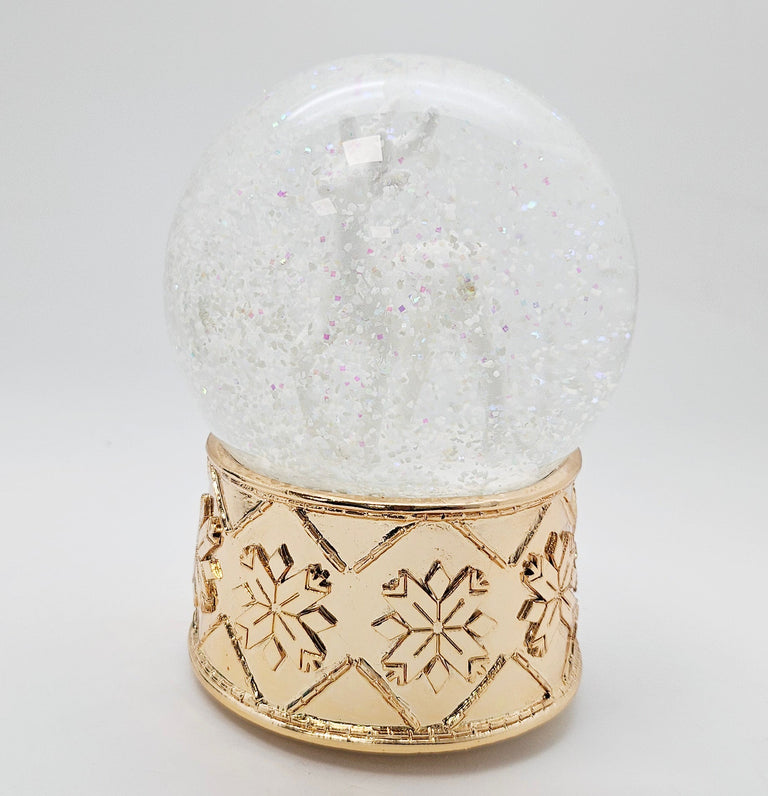 Schneekugel Reh weiß mit kupfergold-Sockel Schneeflocke mit Spieluhr - Schneekugelhaus