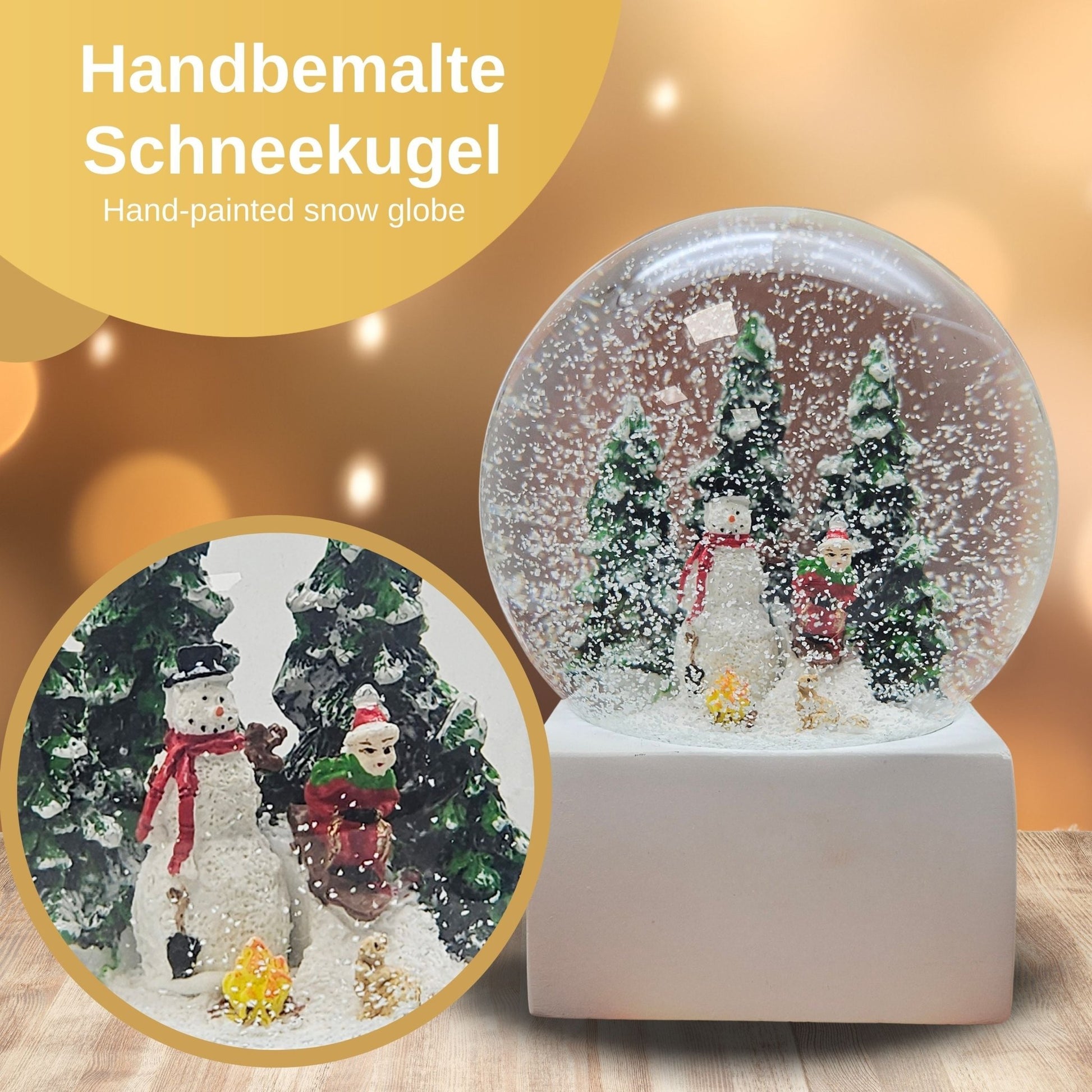 Schneekugel Schneemann auf Sockel weiß eckig "PURE - Line" 10 cm Durchmesser - Schneekugelhaus
