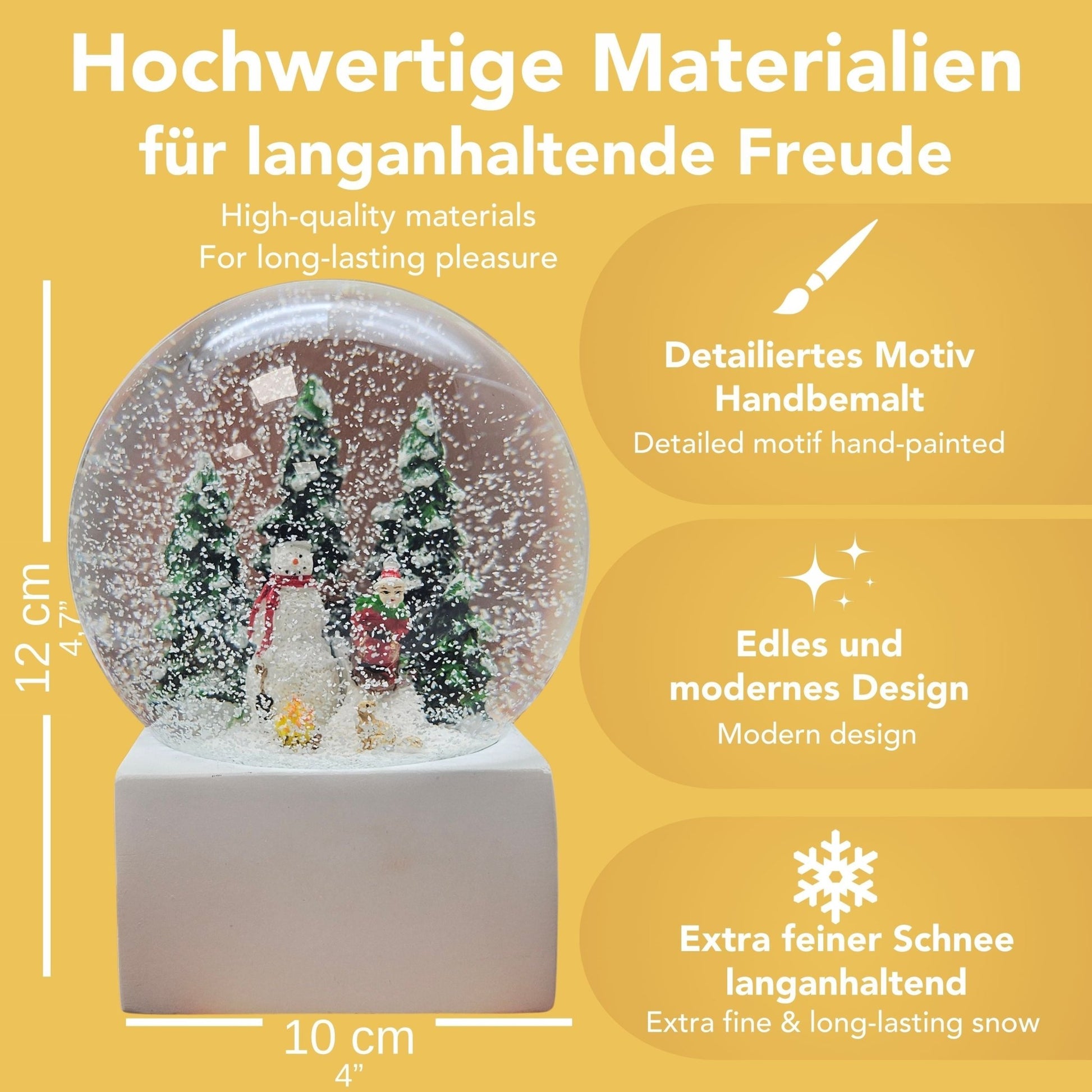 Schneekugel Schneemann auf Sockel weiß eckig "PURE - Line" 10 cm Durchmesser - Schneekugelhaus