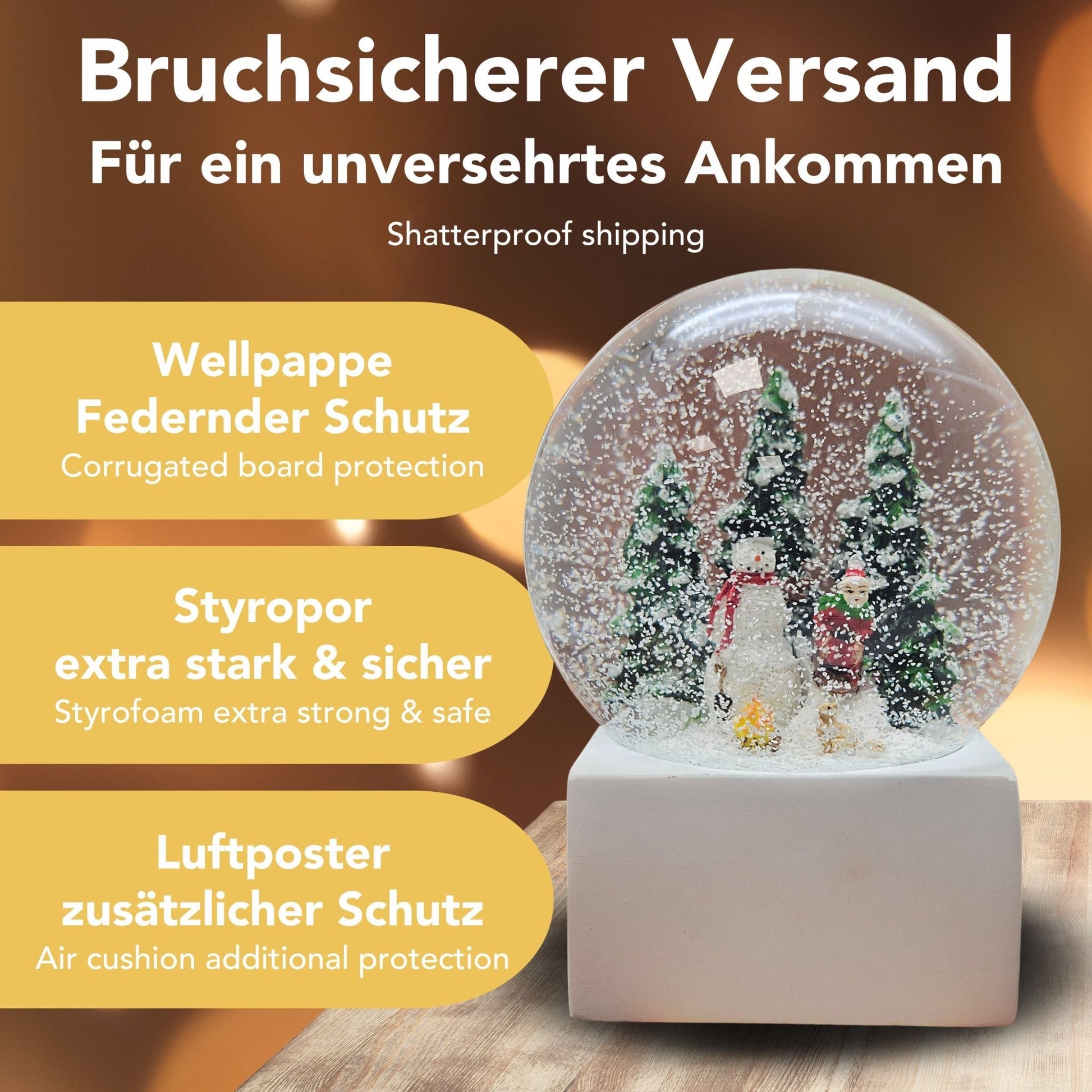 Schneekugel Schneemann auf Sockel weiß eckig "PURE - Line" 10 cm Durchmesser - Schneekugelhaus