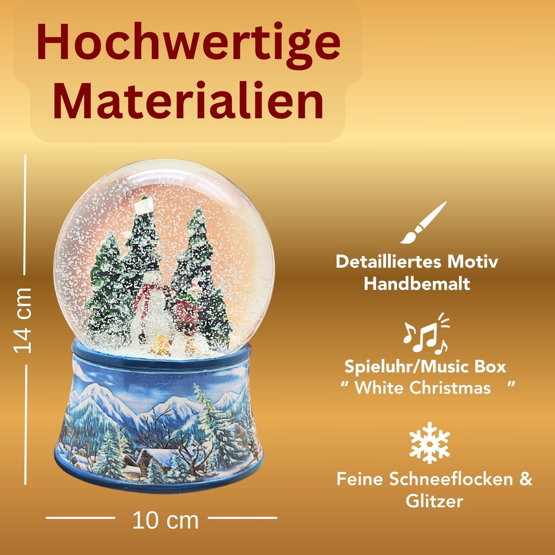 Schneekugel Schneemann mit Kind auf Schlitten mit Spieluhr 10 cm Durchmesser - Schneekugelhaus