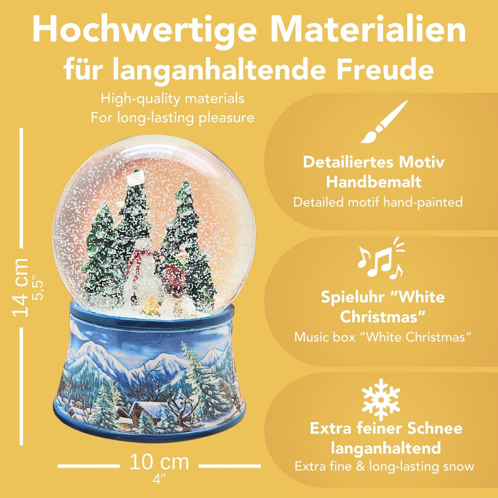 Schneekugel Schneemann mit Kind auf Schlitten mit Spieluhr 10 cm Durchmesser - Schneekugelhaus