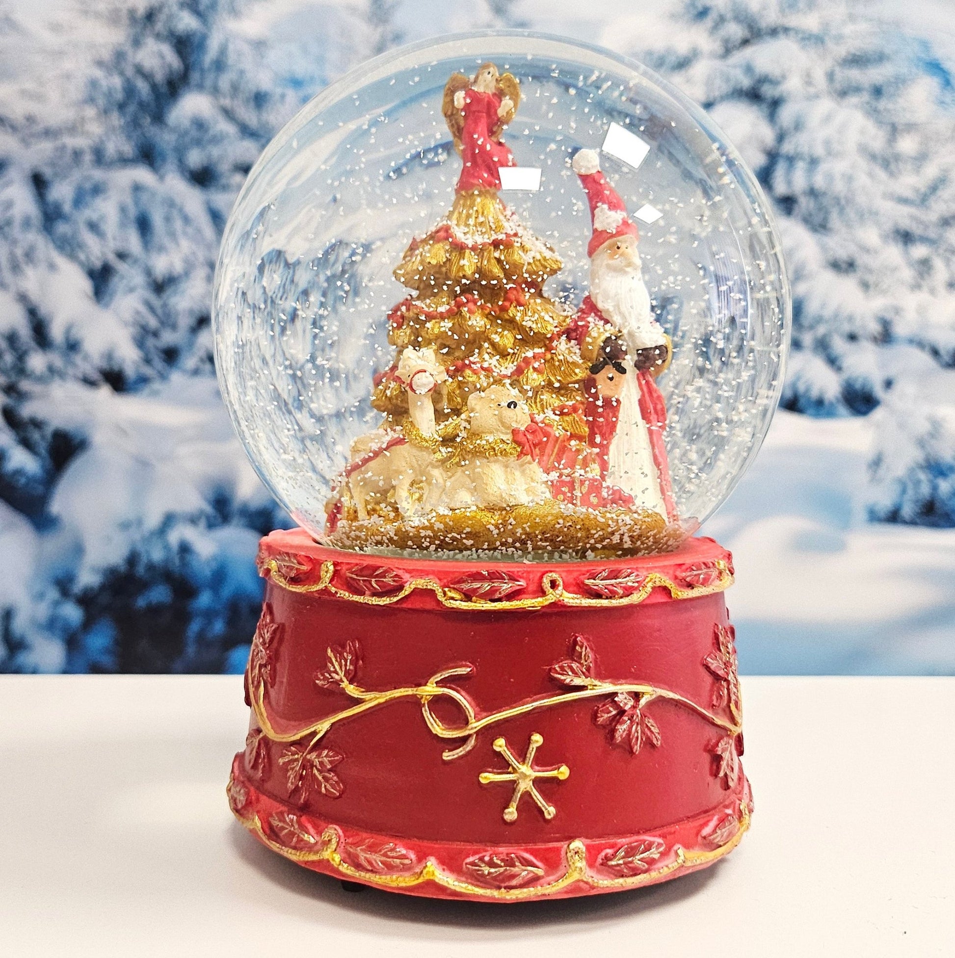 Schneekugel Weihnachtsmann mit Spieluhr rot groß 120 mm Durchmesser - Schneekugelhaus