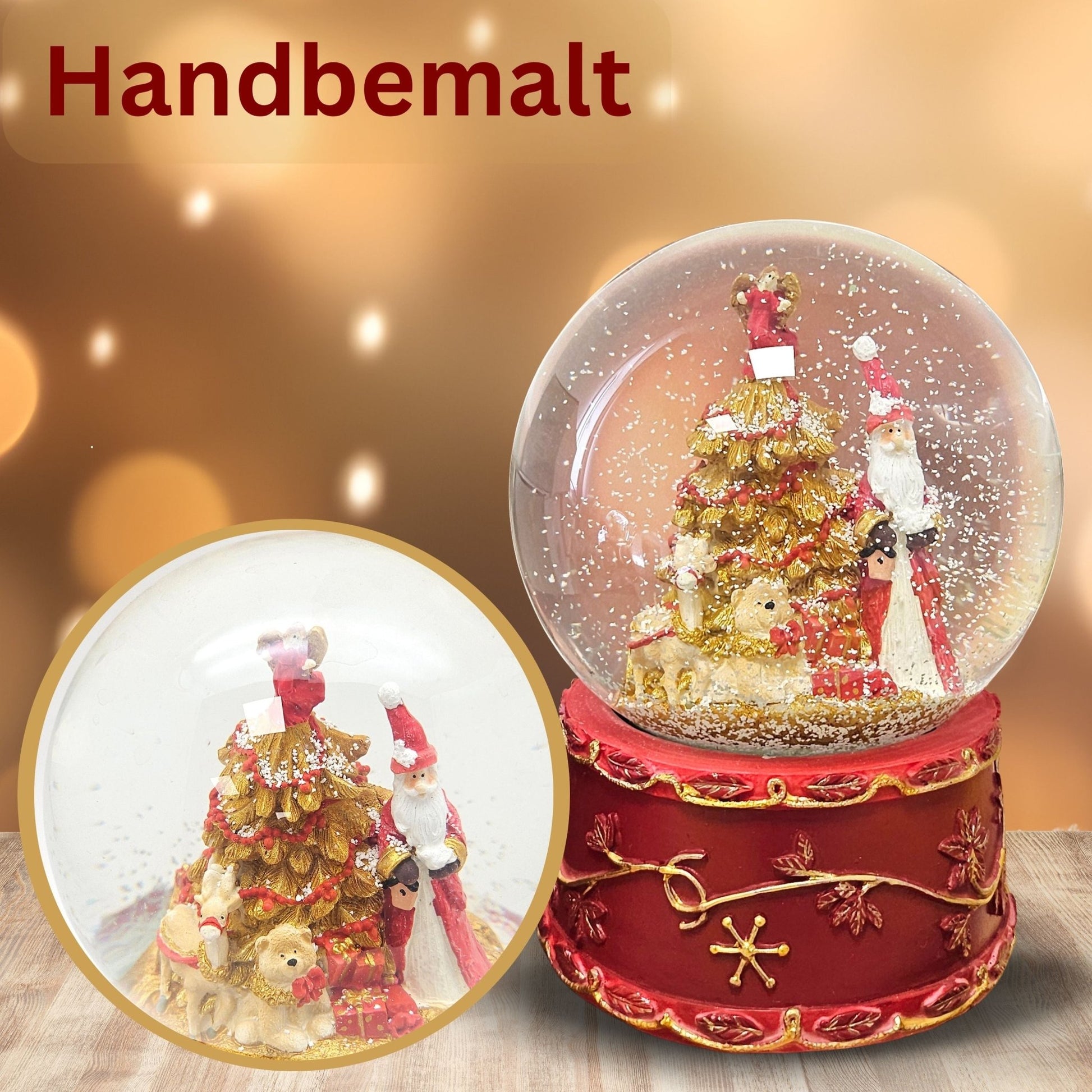Schneekugel Weihnachtsmann mit Spieluhr rot groß 120 mm Durchmesser - Schneekugelhaus