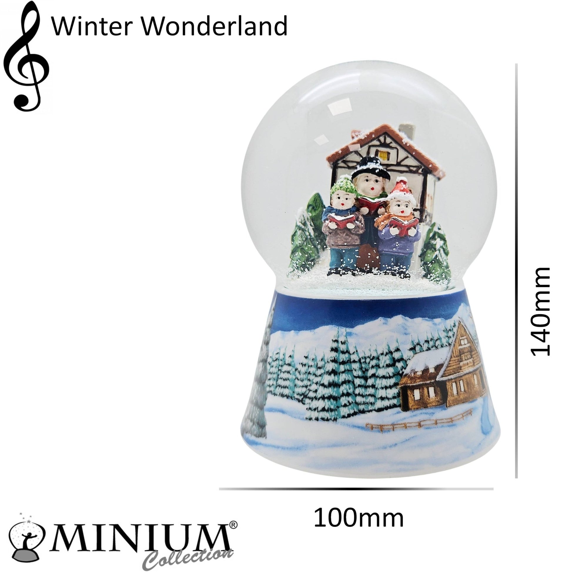 Schneekugel Weihnachtssinger vor Fachwerkhaus auf Sockel Winterlandschaft mit Spieluhr 10 cm Durchmesser - Schneekugelhaus