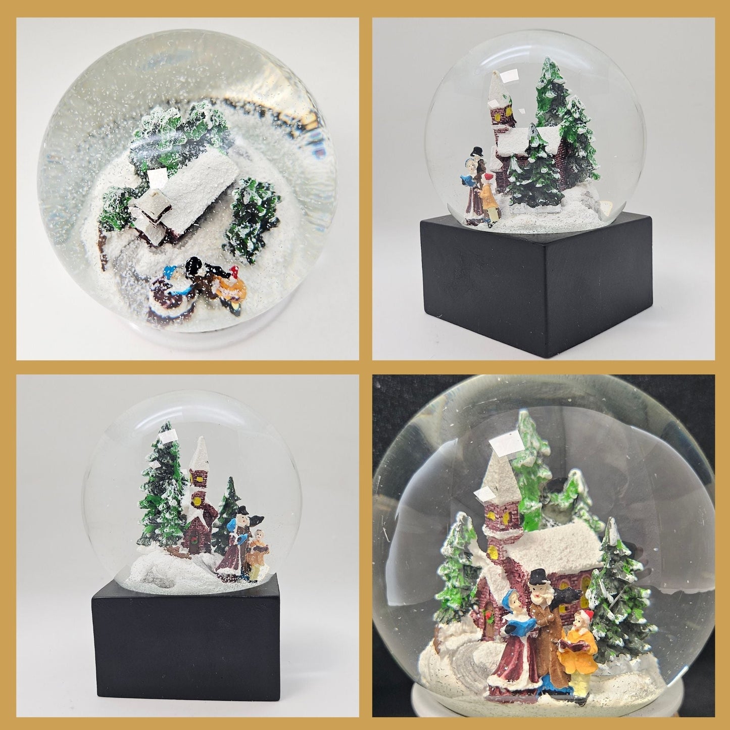 Schneekugel Weihnachtsspaziergang auf Sockel schwarz eckig "PURE - Line" 10 cm Durchmesser - Schneekugelhaus