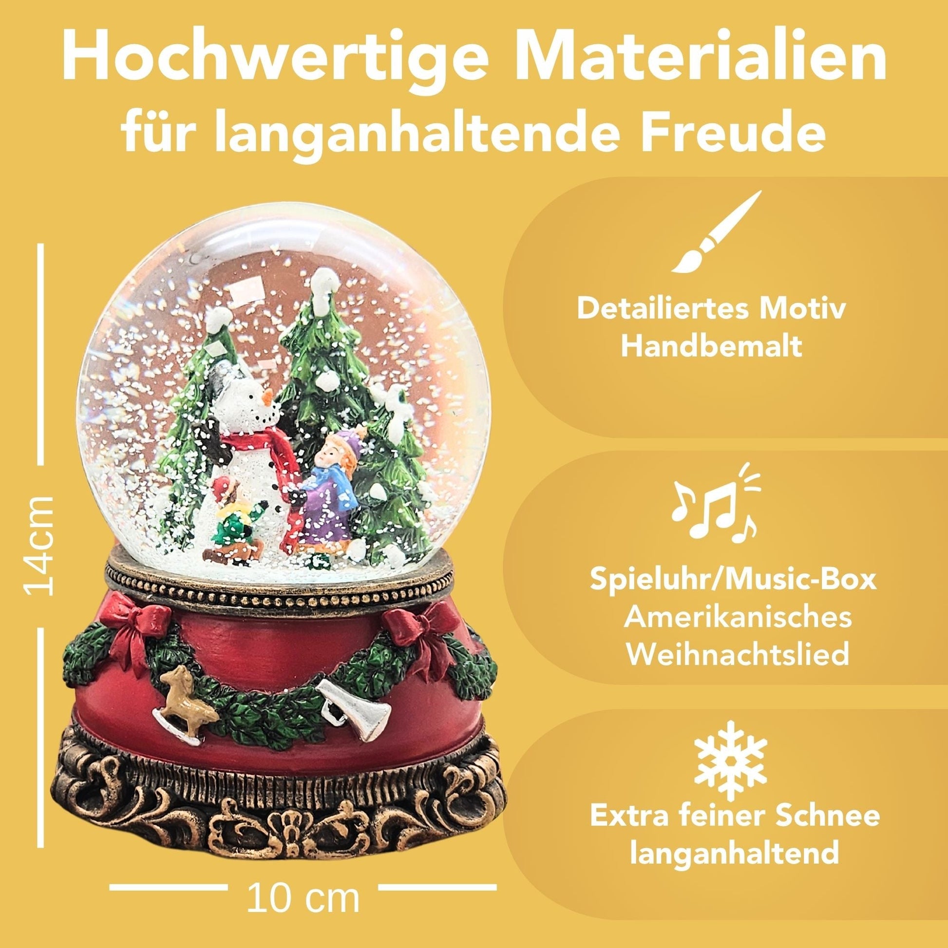Schöne Schneekugel 2 Kinder bauen Schneemann auf Sockel Weihnachtsdekor rot mm Durchmesser mit Spieluhr - Schneekugelhaus