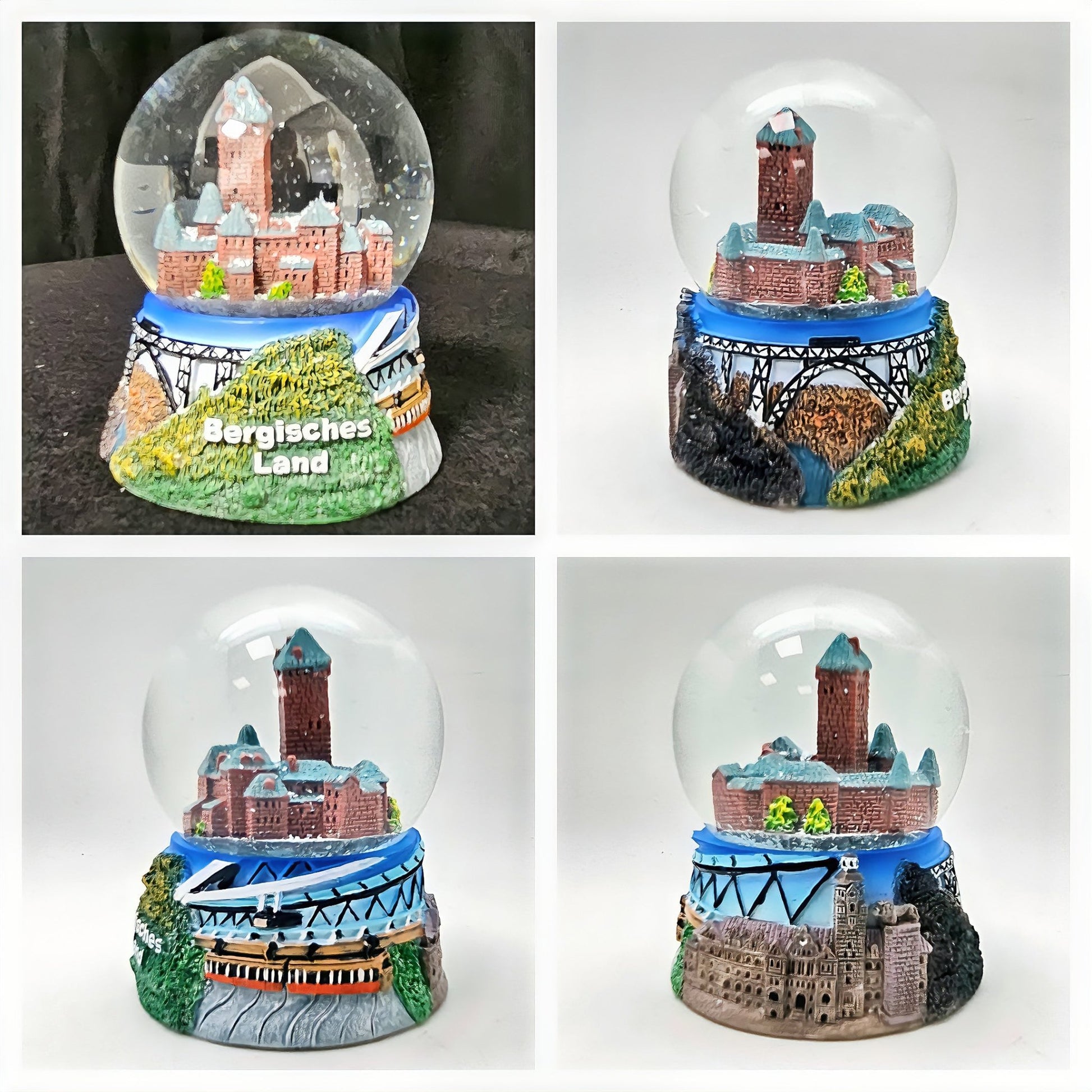 Souvenir Schneekugel Bergisches Land mit Schloss Burg Wuppertal Schwebebahn B: 6,5 H: 8,5 - Schneekugelhaus