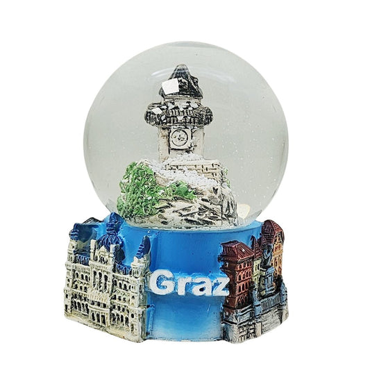 Souvenir Schneekugel Graz Uhrturm + Hauptplatz 45mm Durchmesser - Schneekugelhaus