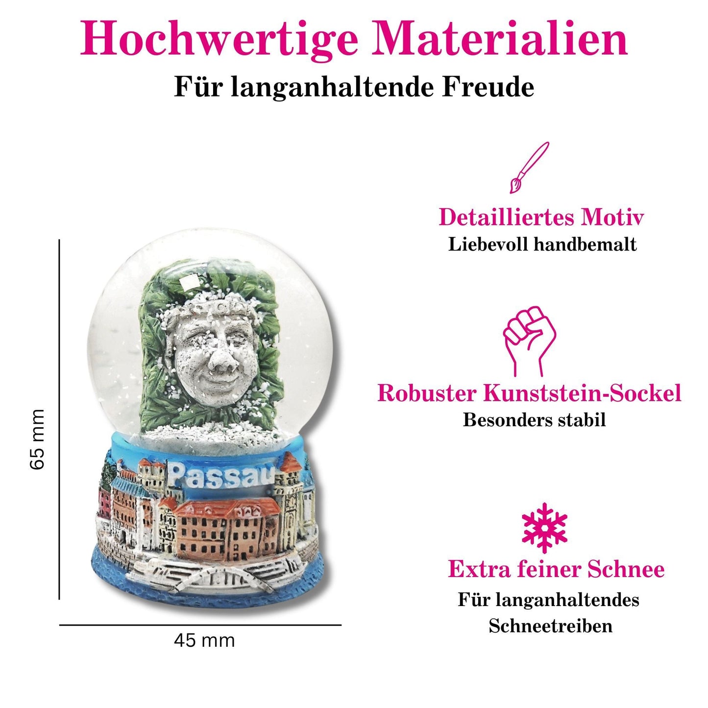 Souvenir Schneekugel Passauer Tölpel 45mm Durchmesser - Schneekugelhaus