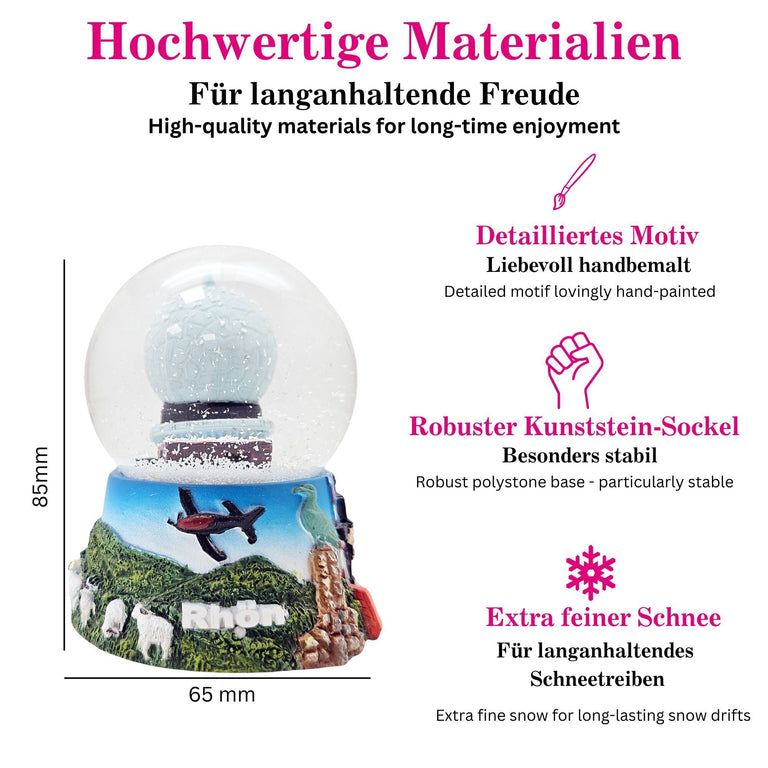 Souvenir Schneekugel Rhön mit Wasserkuppe Kloster Kreuzberg Rhönschaf Segelflieger B: 6,5 H: 8,5 - Schneekugelhaus