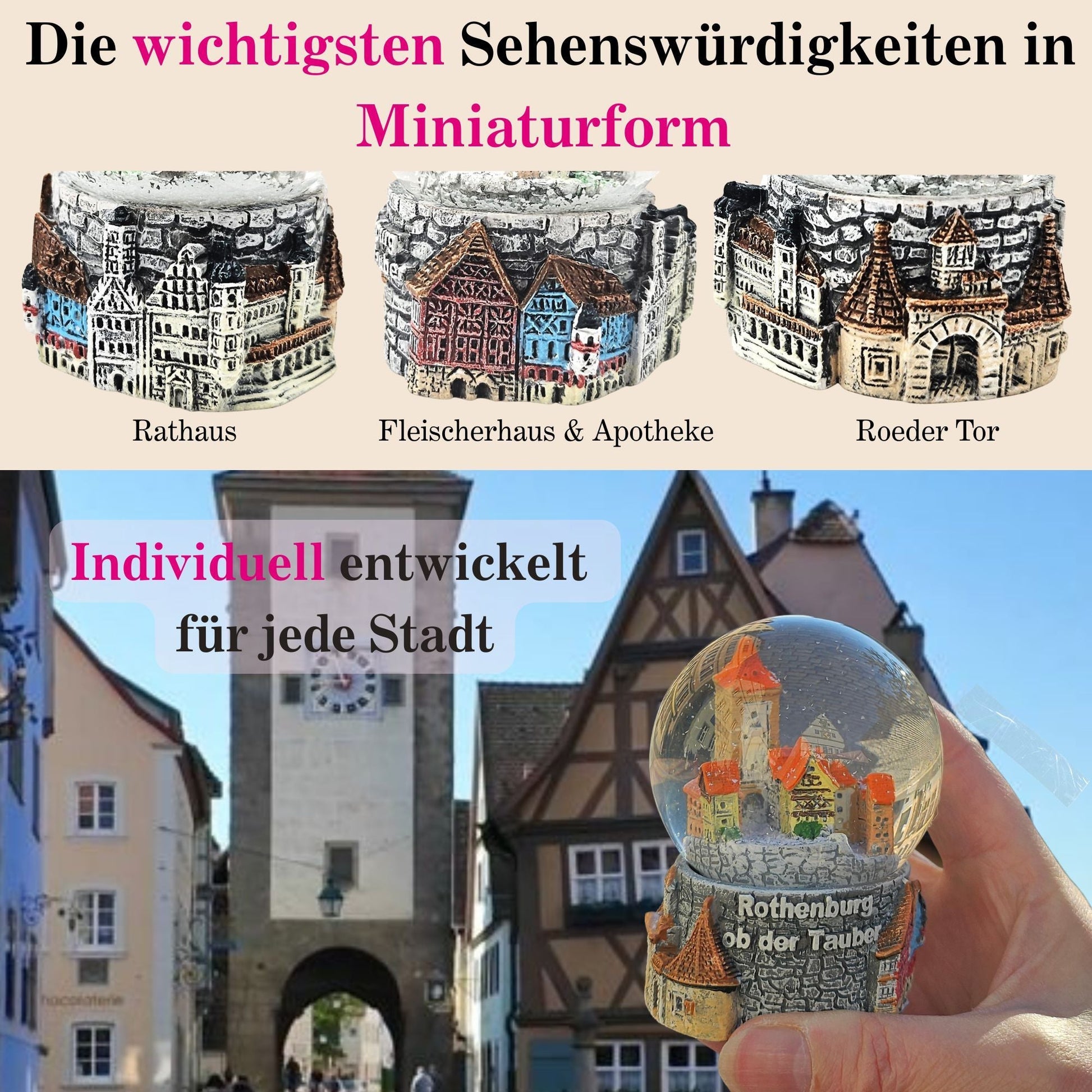 Souvenir Schneekugel Rothenburg Plönlein 45mm Durchmesser - Schneekugelhaus