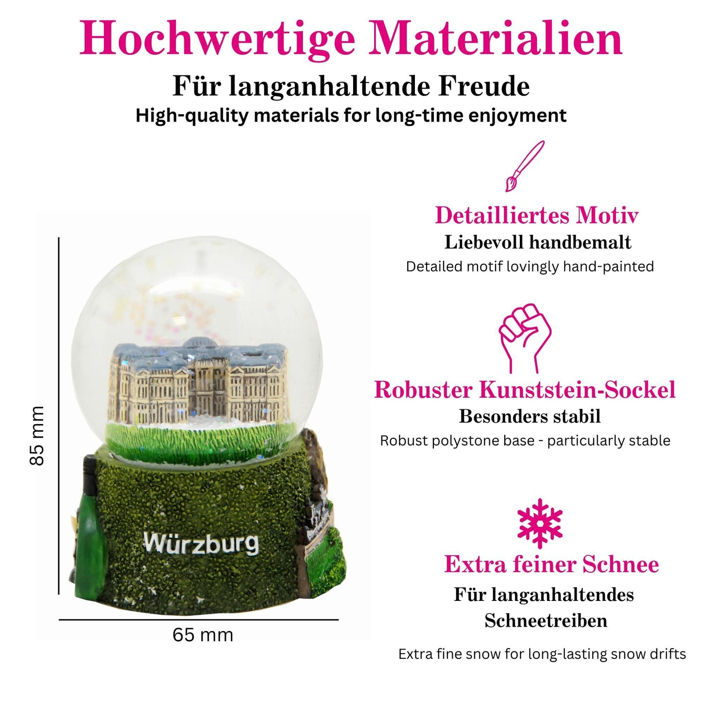 Souvenir Schneekugel Würzburg mit Residenz 65mm Durchmesser - Schneekugelhaus