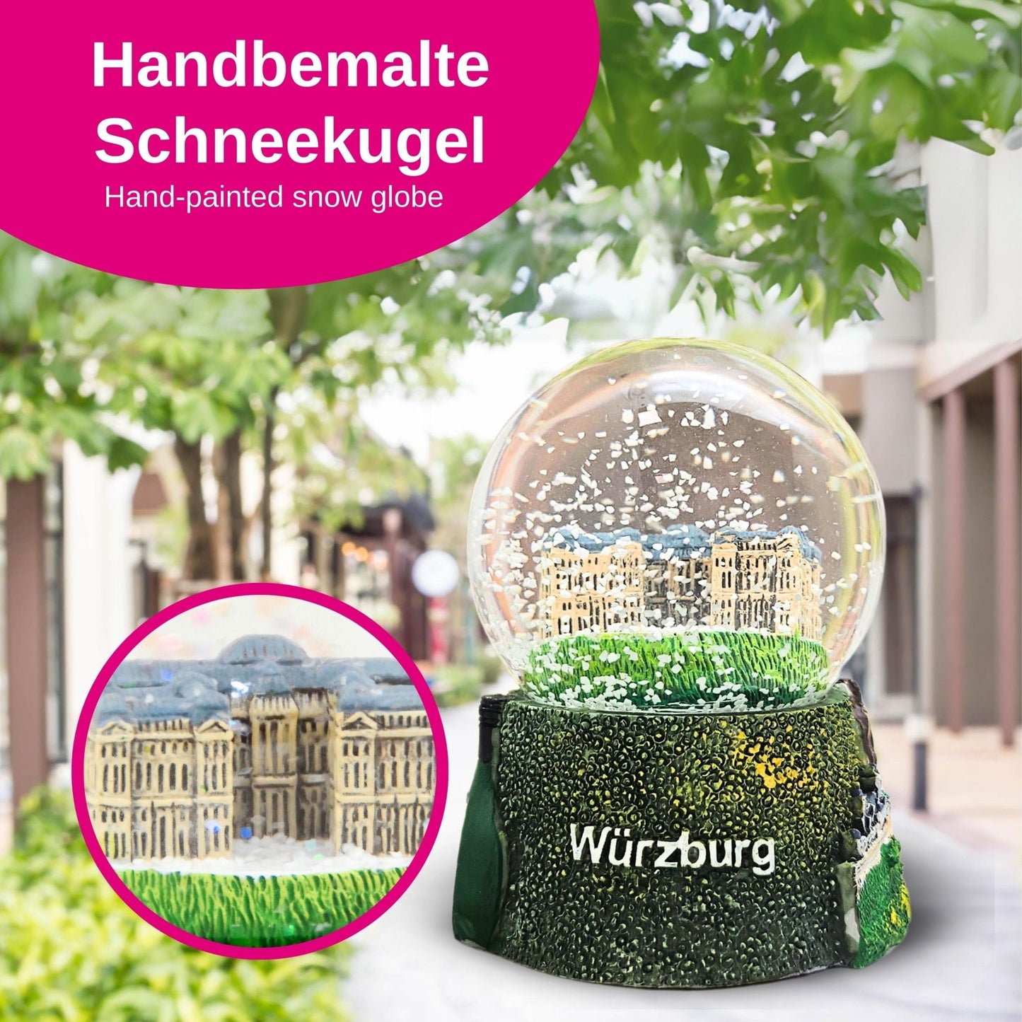 Souvenir Schneekugel Würzburg mit Residenz 65mm Durchmesser - Schneekugelhaus