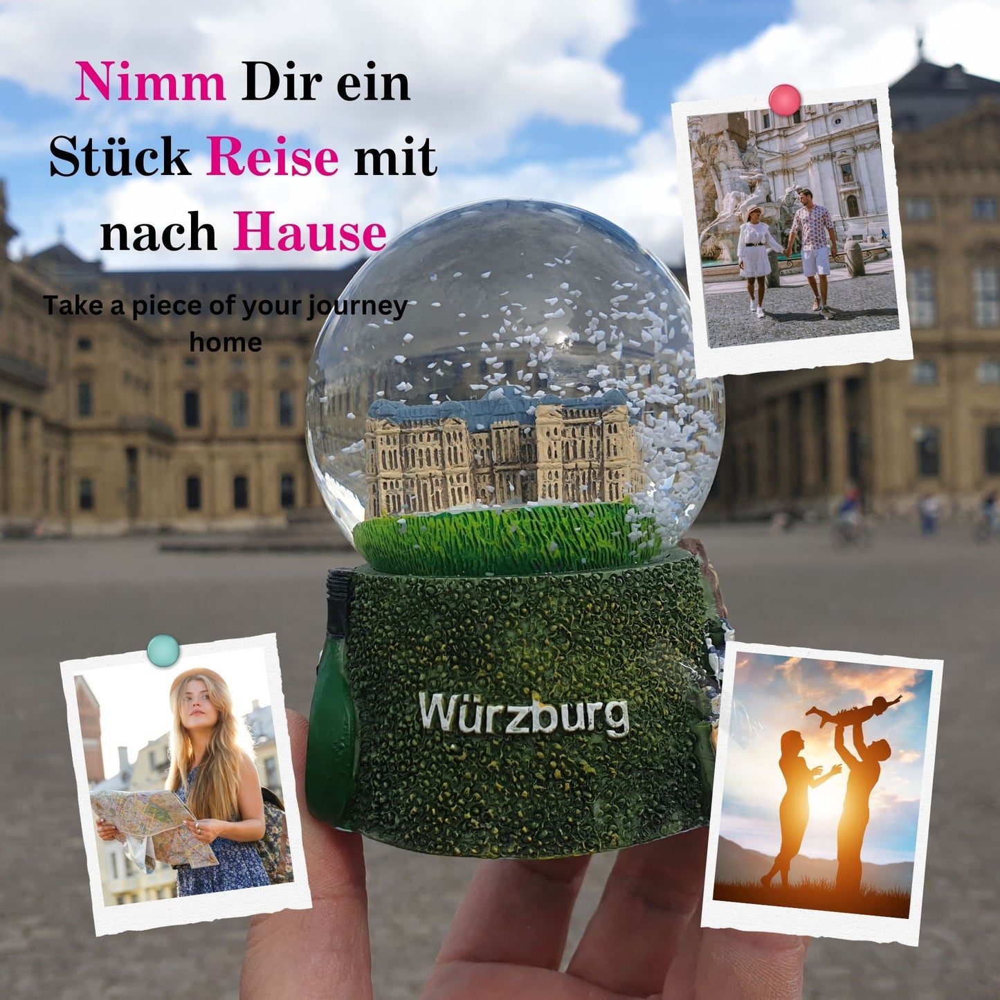 Souvenir Schneekugel Würzburg mit Residenz 65mm Durchmesser - Schneekugelhaus