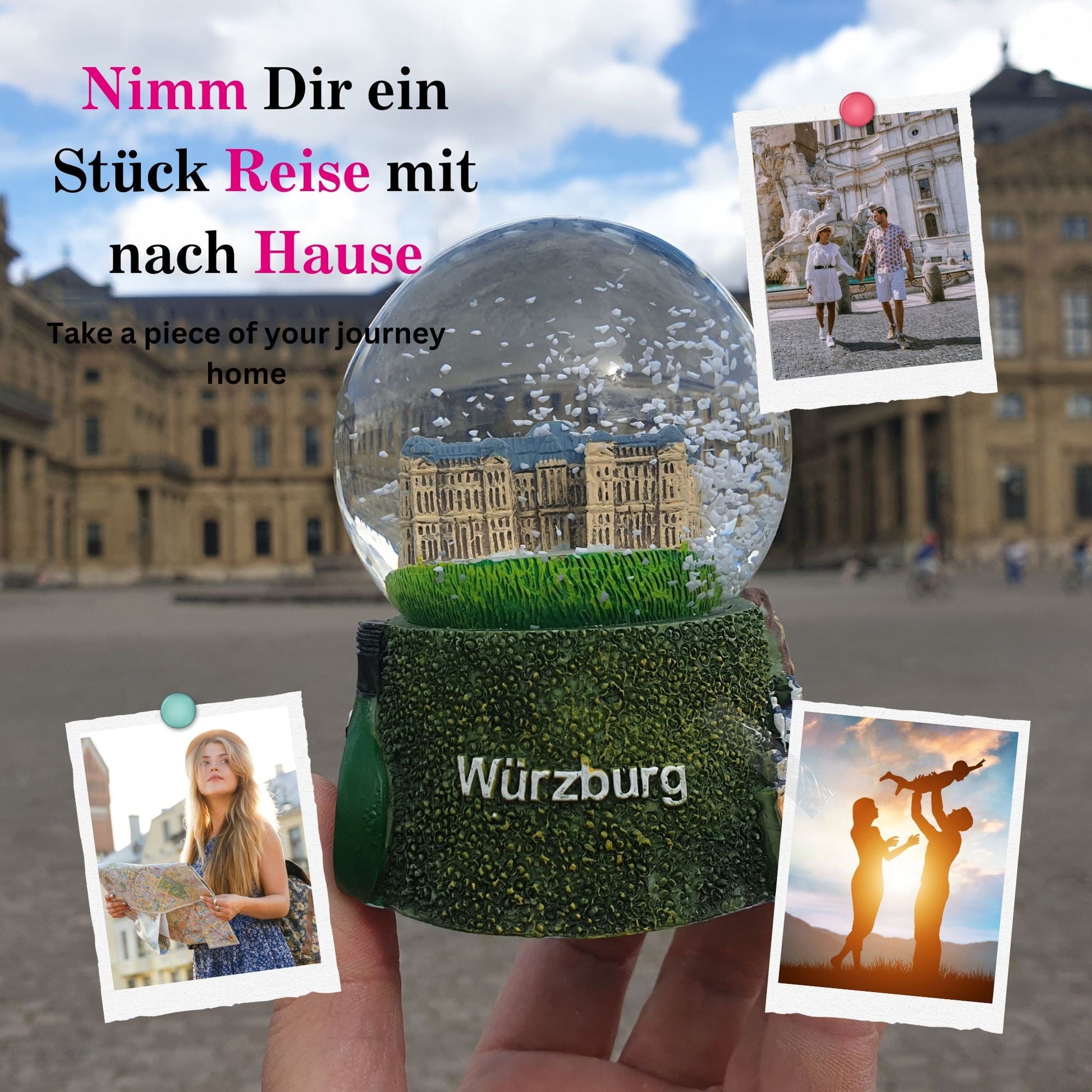 Souvenir Schneekugel Würzburg mit Residenz 65mm Durchmesser - Schneekugelhaus