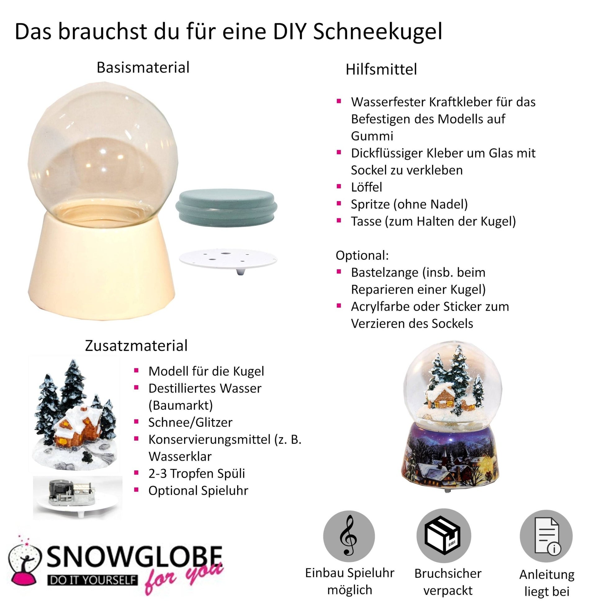Spieluhr für Schneekugel "O Tannenbaum" auf Platte 8,8 cm - Schneekugelhaus