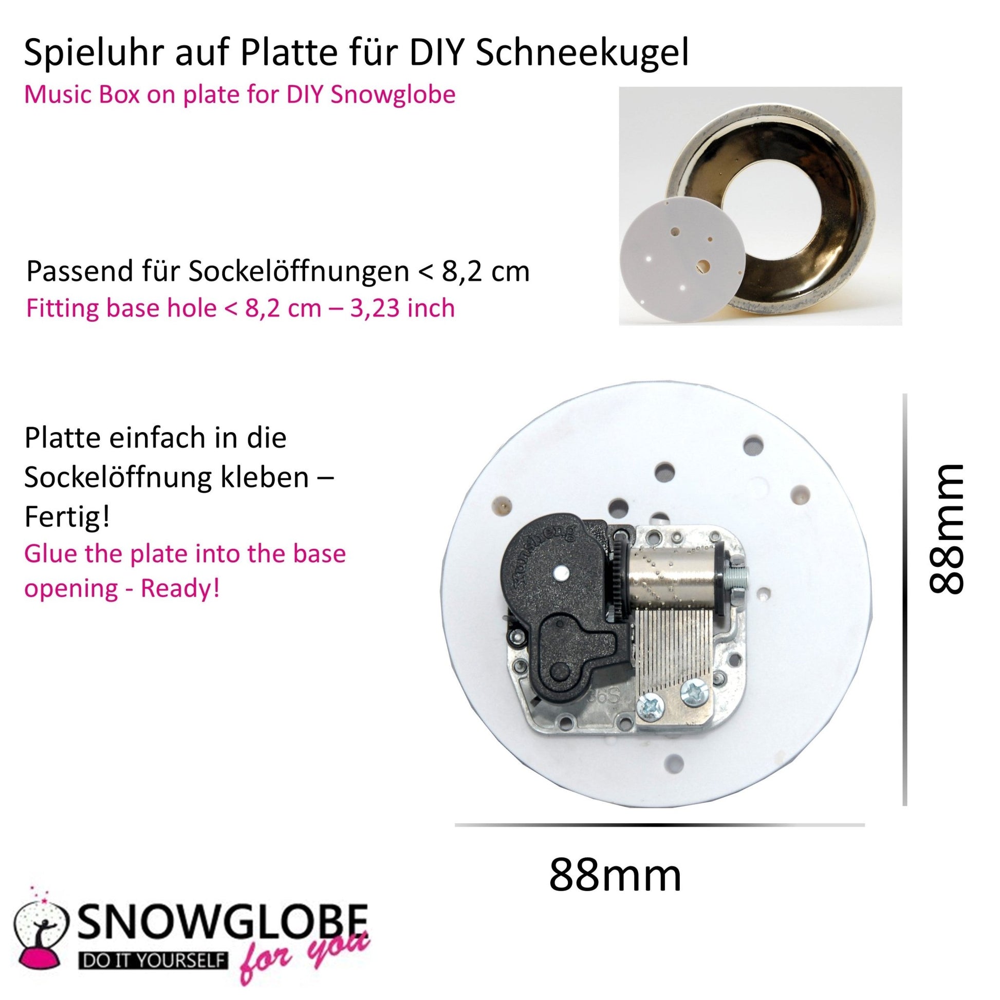 Spieluhr für Schneekugel "O Tannenbaum" auf Platte 8,8 cm - Schneekugelhaus
