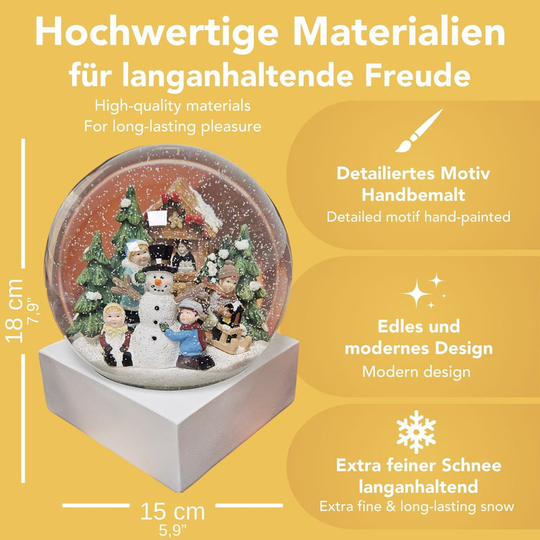 Stylische Schneekugel Megaformat Schneemann bauen Sockel weiß eck PURE - Line 15 cm Durchmesser - Schneekugelhaus