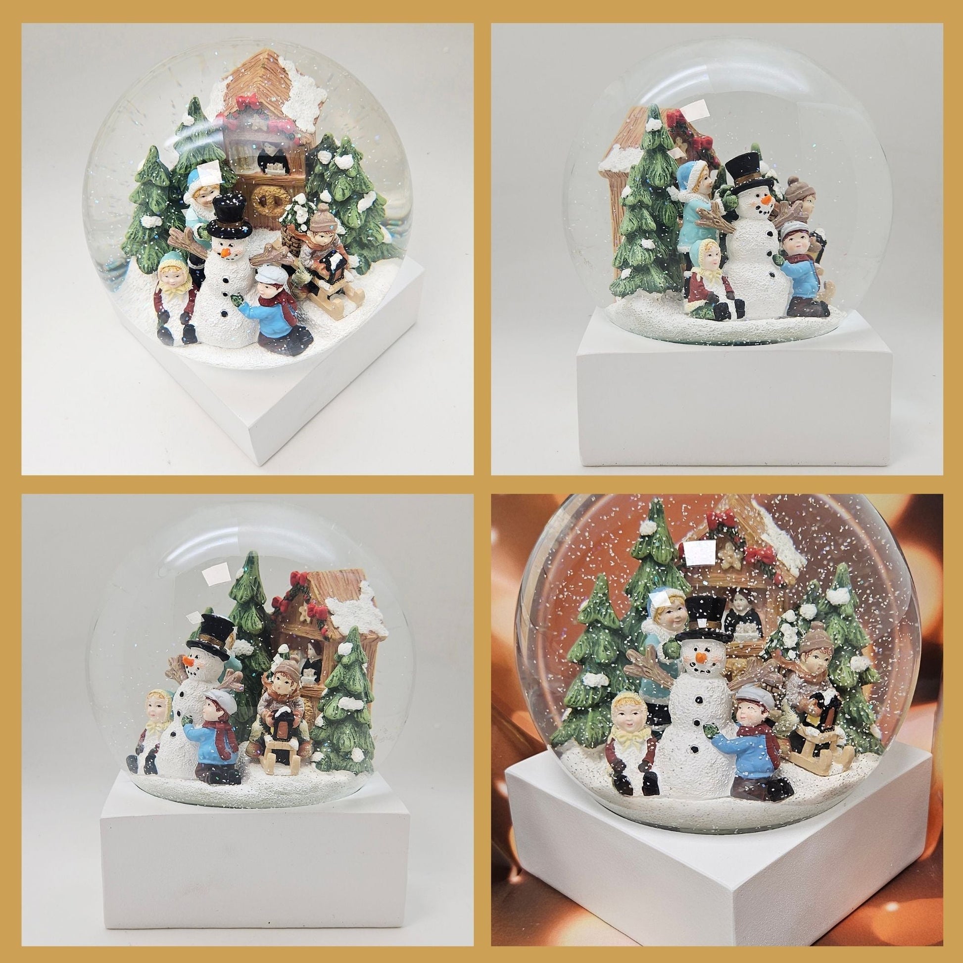 Stylische Schneekugel Megaformat Schneemann bauen Sockel weiß eck PURE - Line 15 cm Durchmesser - Schneekugelhaus