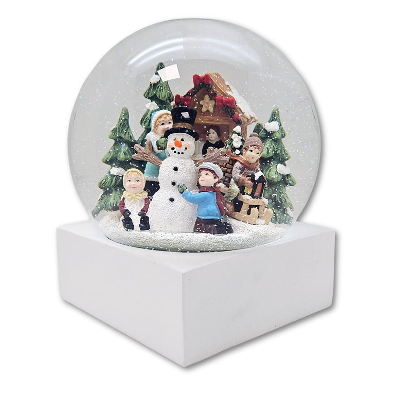 Stylische Schneekugel Megaformat Schneemann bauen Sockel weiß eck PURE - Line 15 cm Durchmesser - Schneekugelhaus