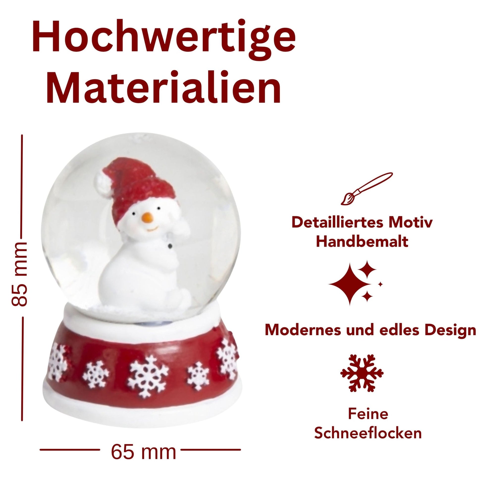 Süße Mini - Schneekugel Schneemann dreht sich auf Sockel rot weiße Schneeeflocke B: 45mm - Schneekugelhaus