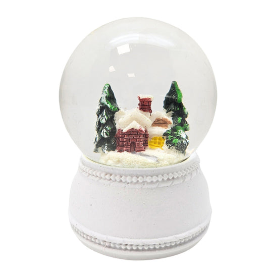 Süße Mini - Schneekugeln Berghütte mit Sockel weiß Nostalgie B: 45mm - Schneekugelhaus