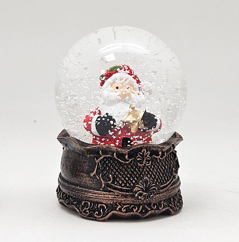 Süße Mini - Schneekugeln Weihnachtsmann auf Sockel antik kupfer Landschaft B: 45mm - Schneekugelhaus