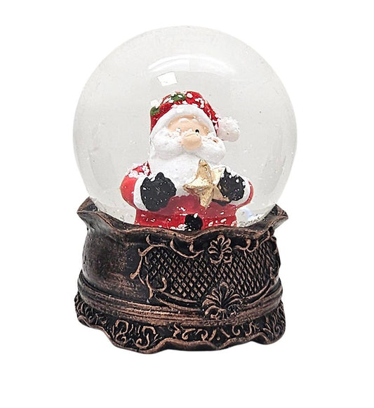 Süße Mini - Schneekugeln Weihnachtsmann auf Sockel antik kupfer Landschaft B: 45mm - Schneekugelhaus