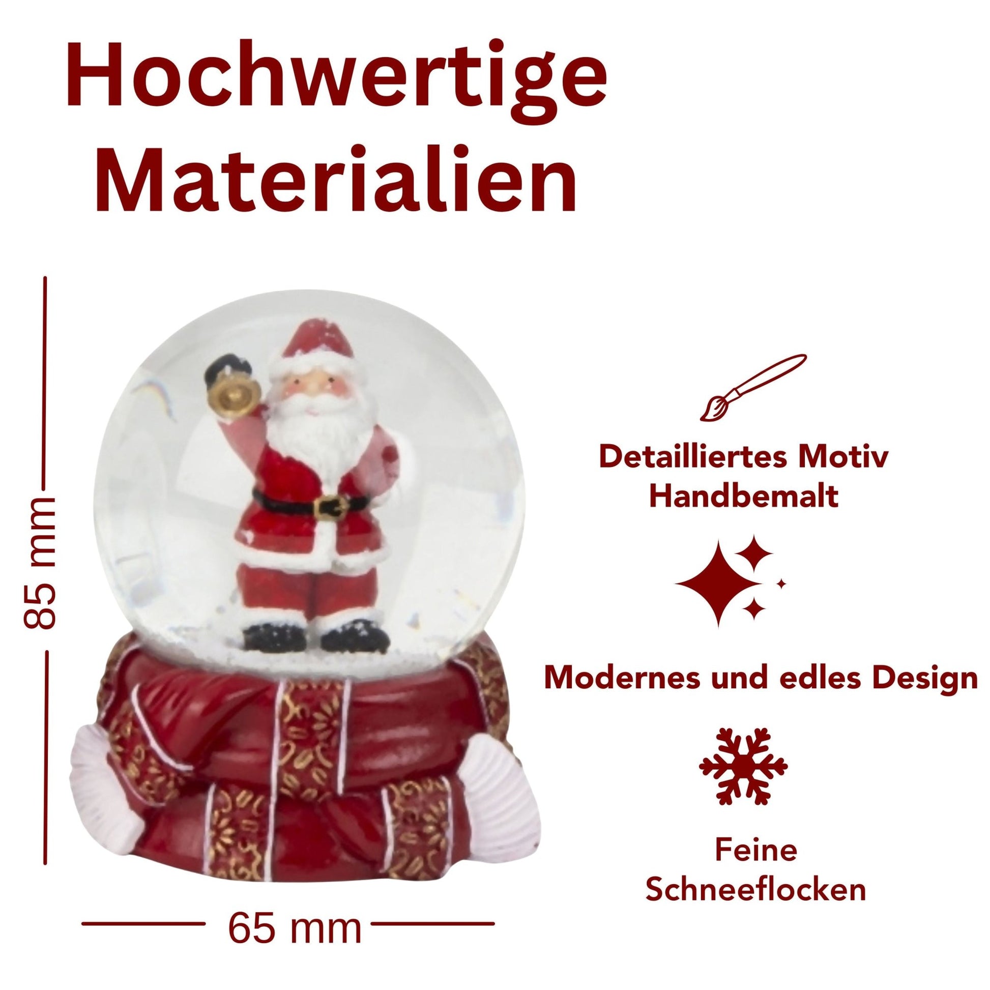 Süße Schneekugel Weihnachtsmann goldene Kugel auf Sockel rot gold Winterschal B: 65mm - Schneekugelhaus